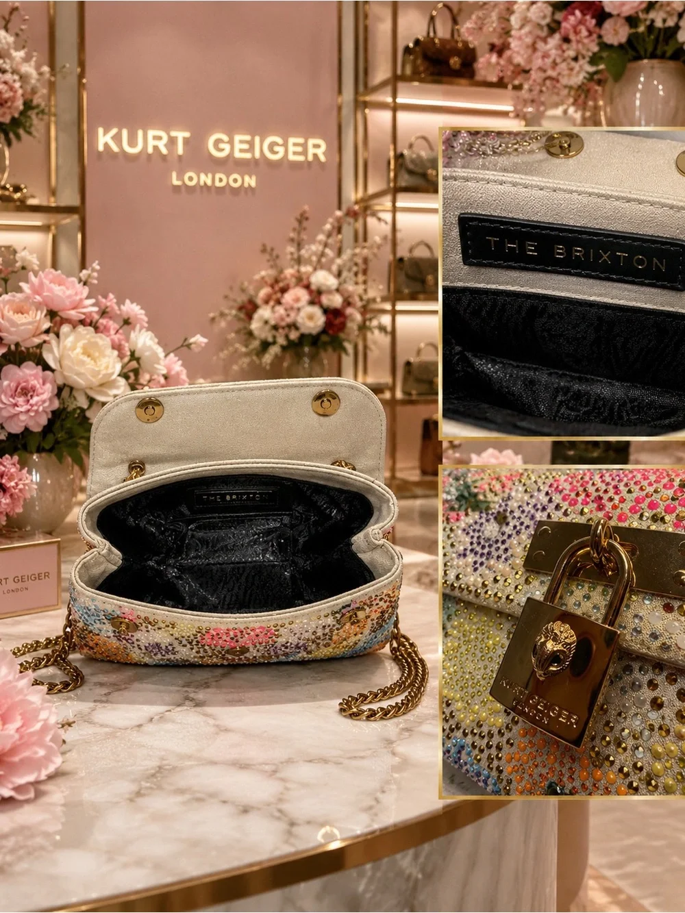 Kurt Geiger Crystal-Embellished Multicolor Shoulder Bag